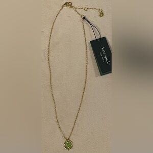 Kate Spade Gold Necklace with Lucky Charm green four leaf clover pendant